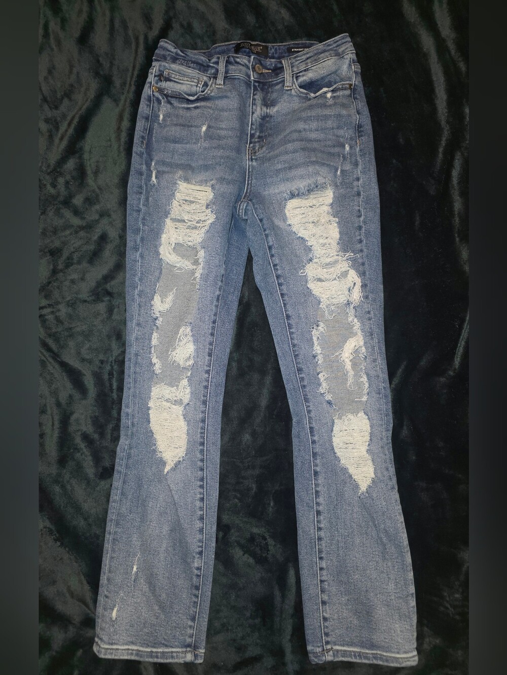 Judy Blue Distressed Blue Ripped Straight Fit Jeans